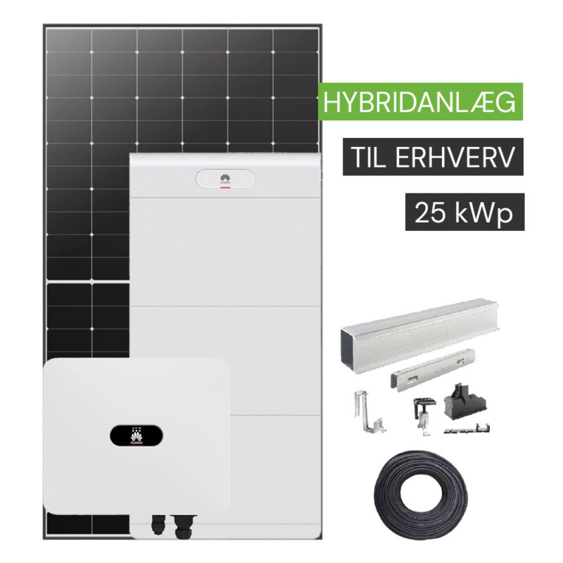 Huawei hybrid solcelleanlæg til erhverv på 25 kWp med stort 21 kWh batteri