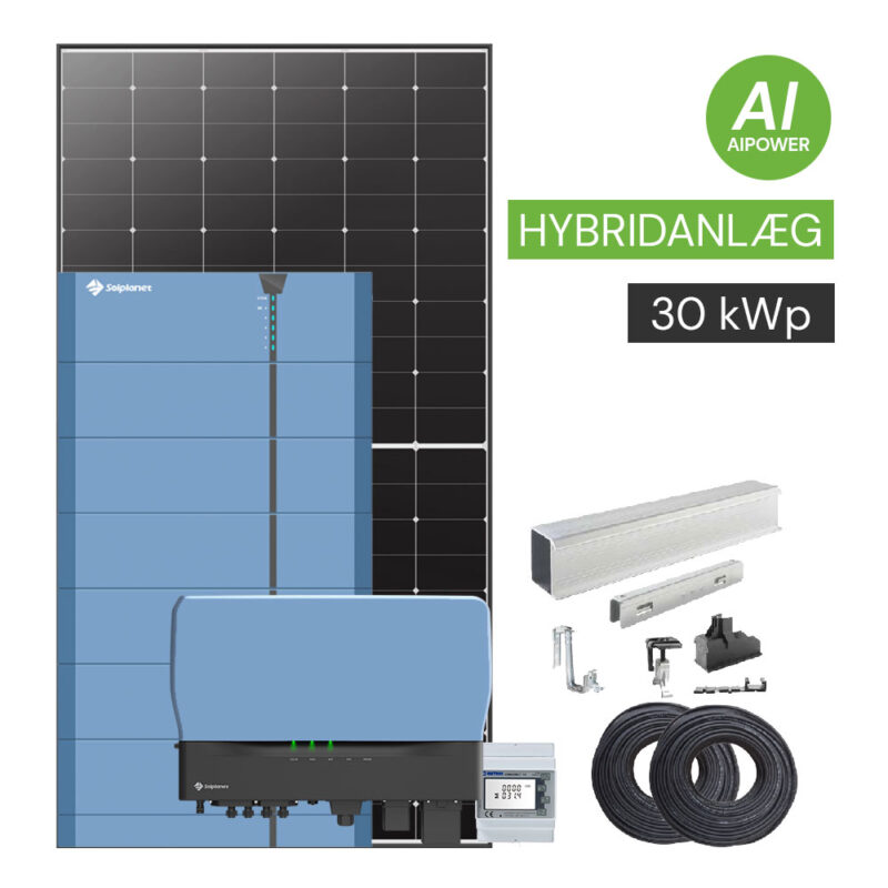 Solplanet 30 kW hybrid solcelleanlæg med batteri